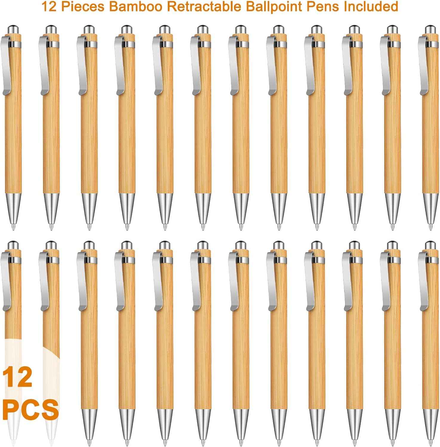Bamboo Wooden Retractable Ballpoint Pen Black Ink 1 mm Pens 12/24/36 Pack 12