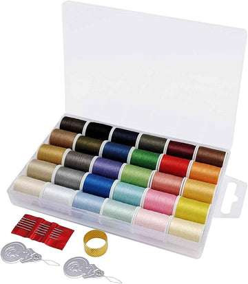 Assorted polyester sewing thread set with 30 colorful spools in a plastic case