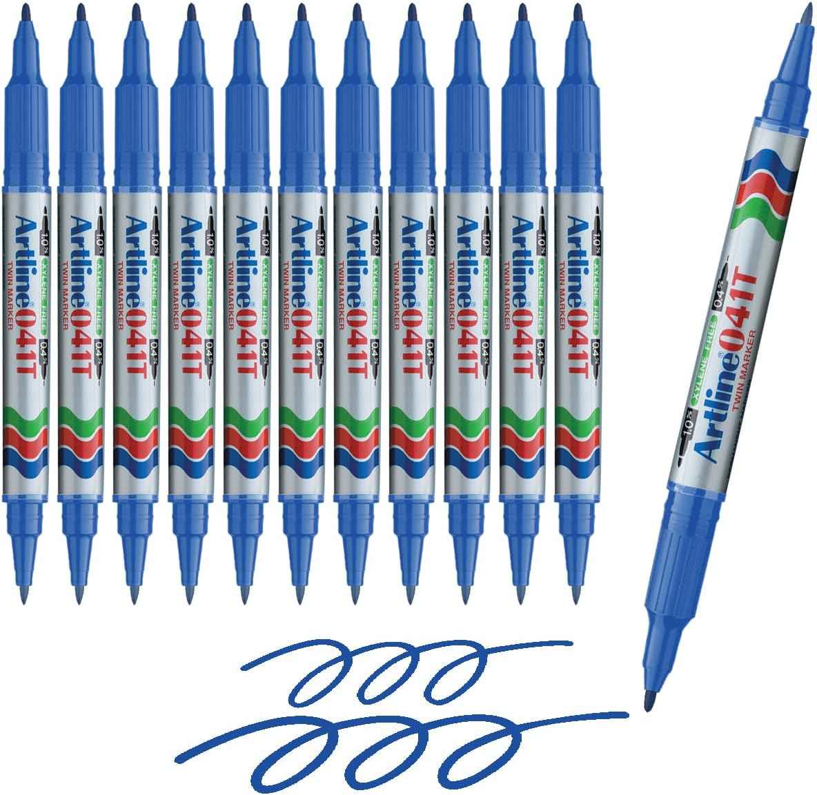 Artline 041T Twin-Nib Permanent Markers 0.4mm-1.0mm 12 Pack Blue