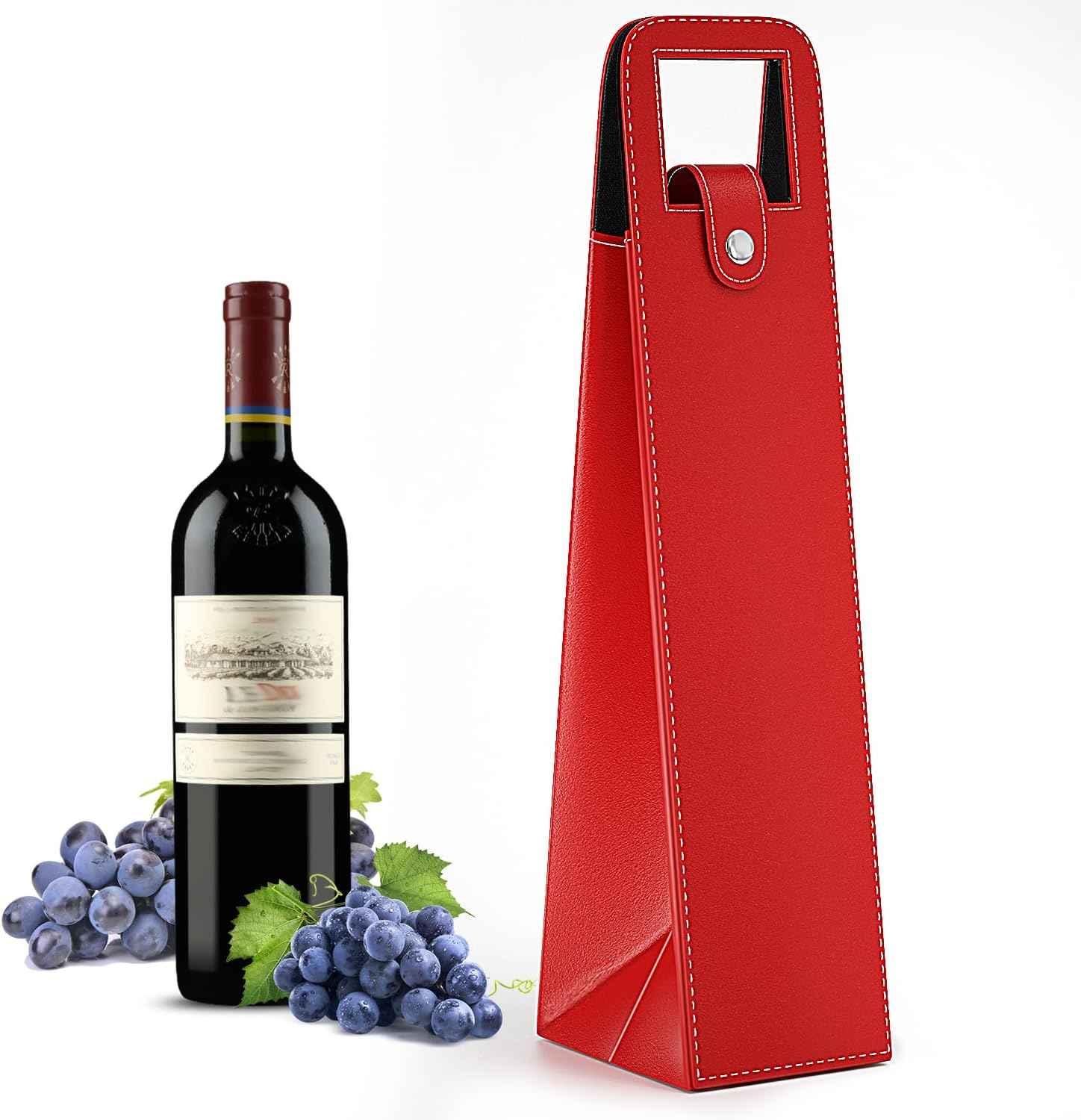 2 Pack Wine Gift Bag, Reusable Leather Wine Tote Carrier Red A