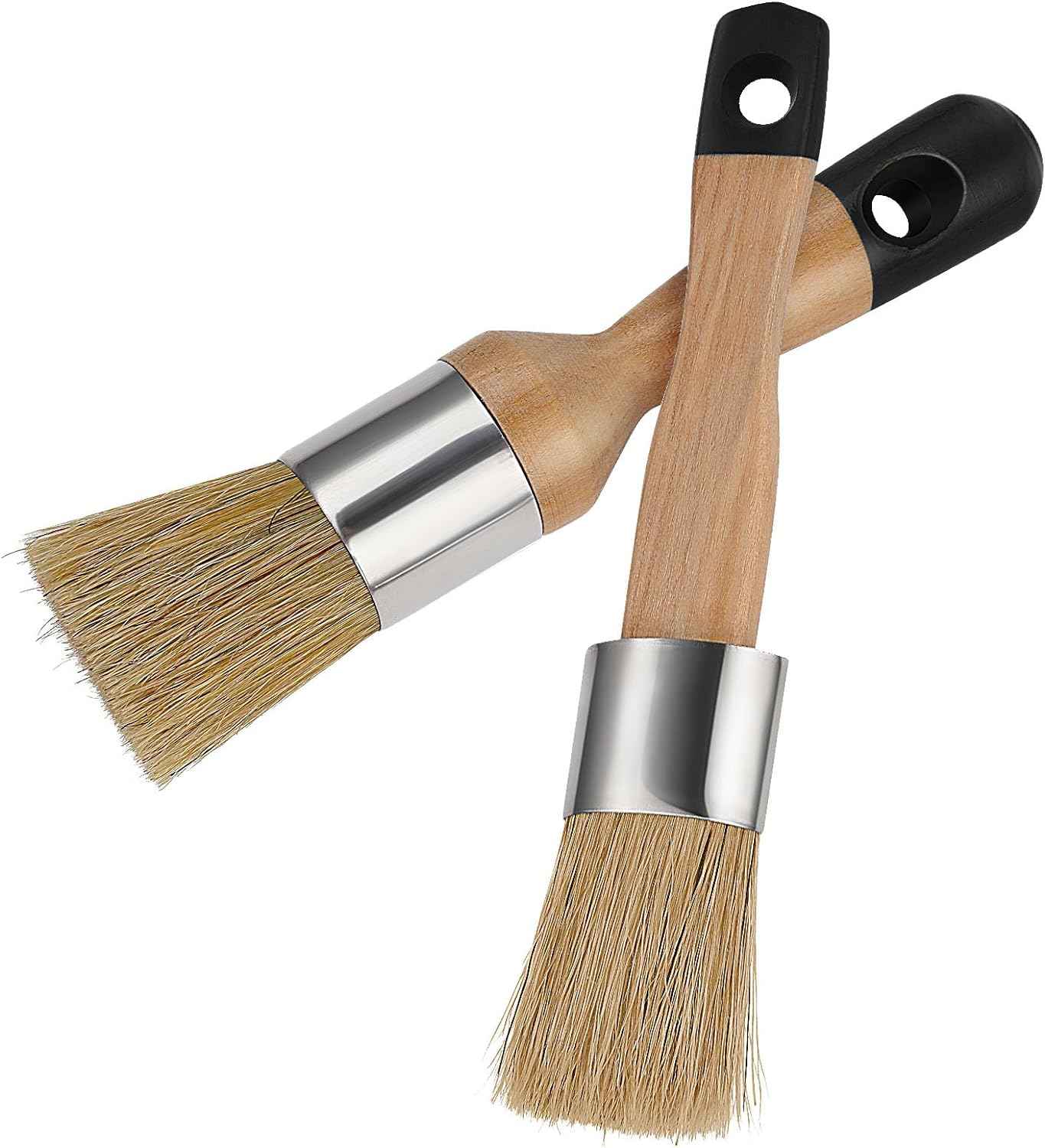2 Pack Chalk and Wax Paint Brush Tool Flat and Round Black