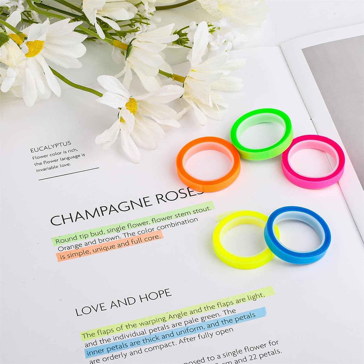 10 Rolls Removable 5 Color Highlighter Tapes for Students Teachers