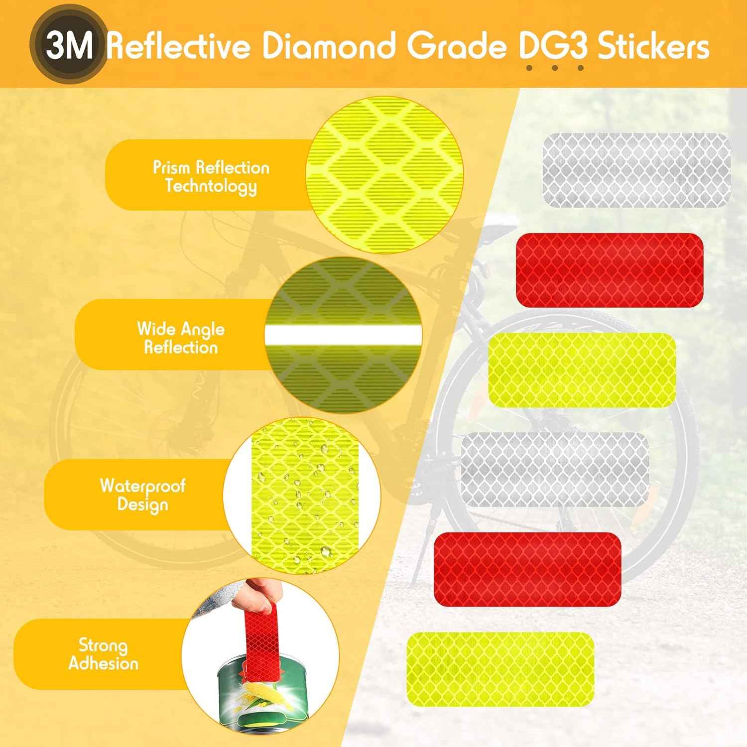 60PCS Warning Safety Reflective Tape Stickers 3x8cm