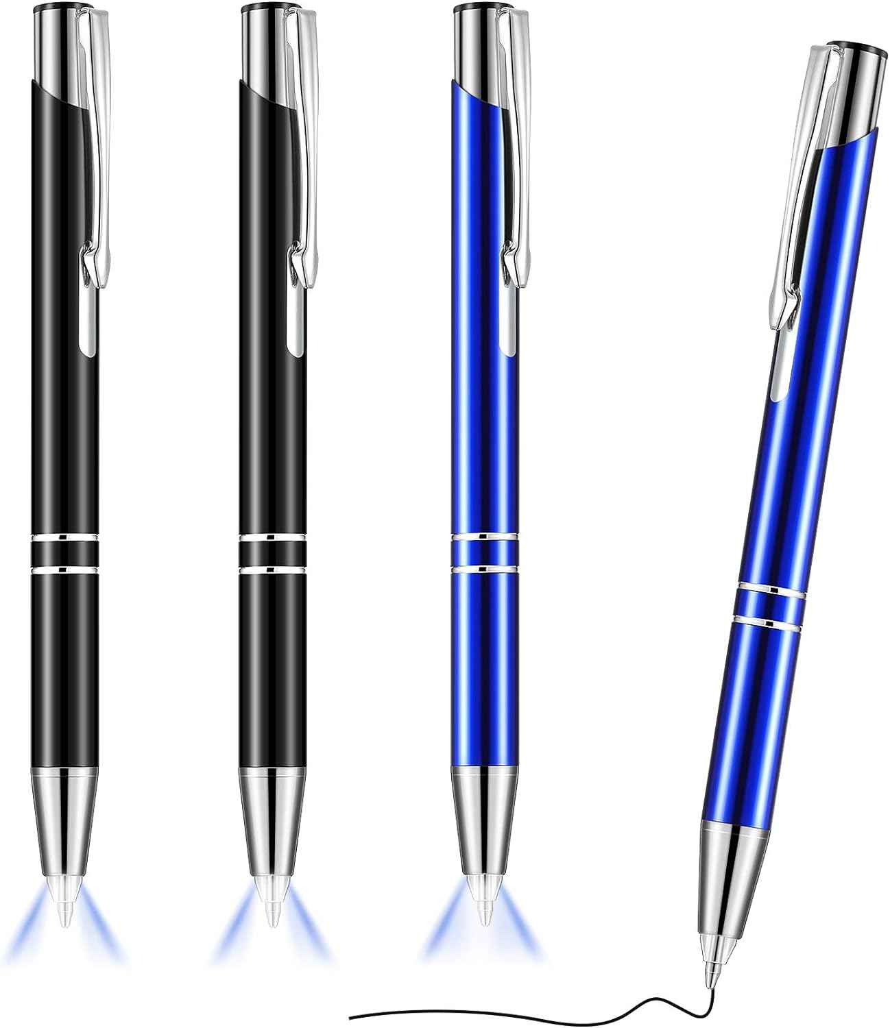 4 Pack Ballpoint Pens with LED Light for Writing in the Dark Black and Blue