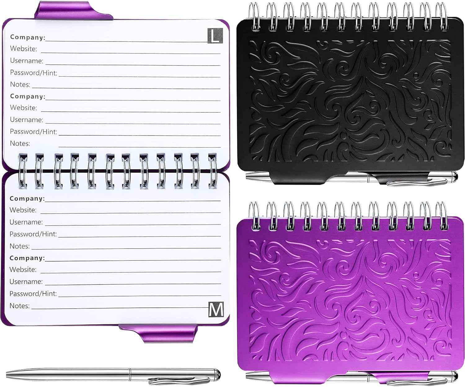 2Pcs Protable Notebook Elegant Mandala Password Book Keeper with Pen Black, Purple
