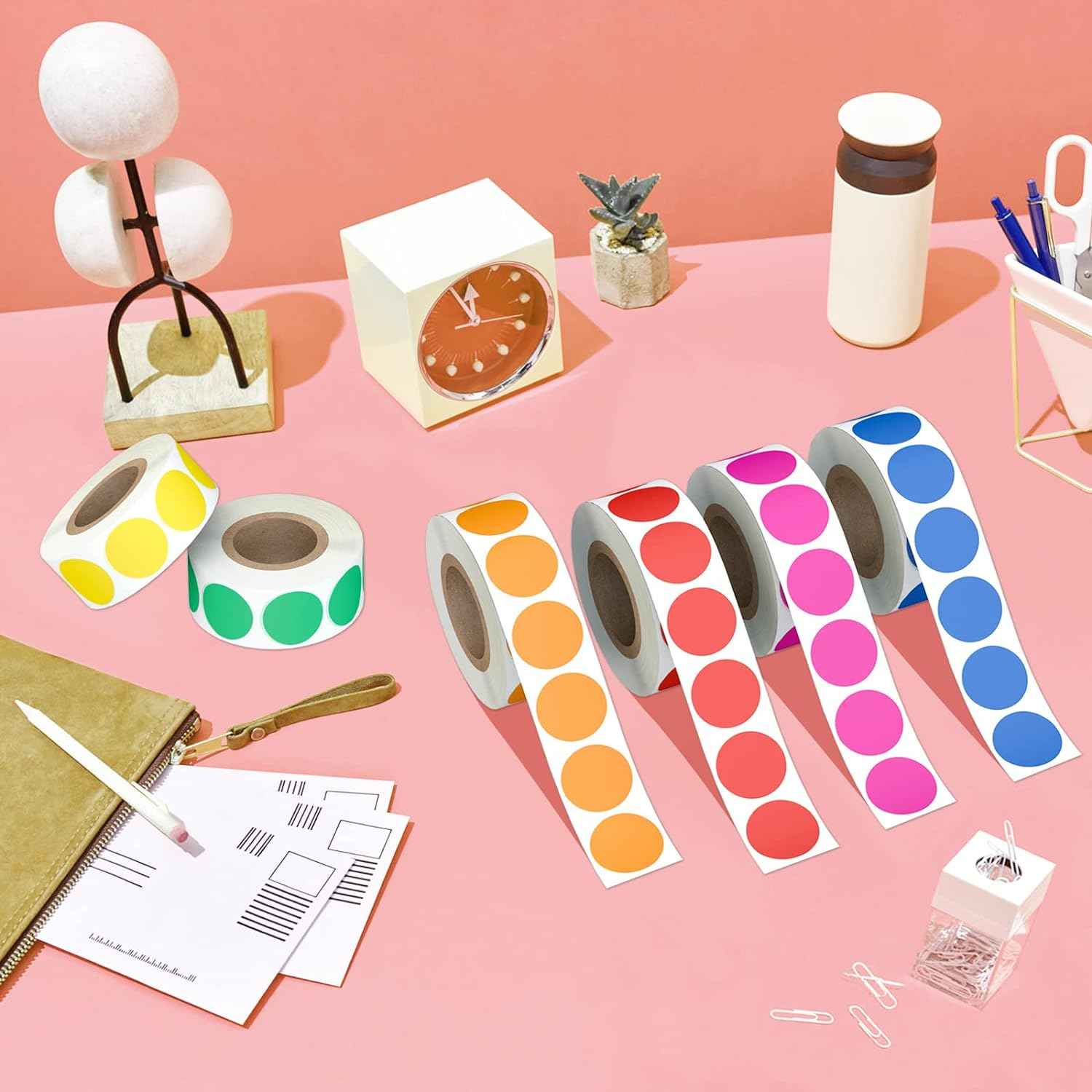 3000pcs 1 inch Dot 6 Rolls Colored Coding Labels