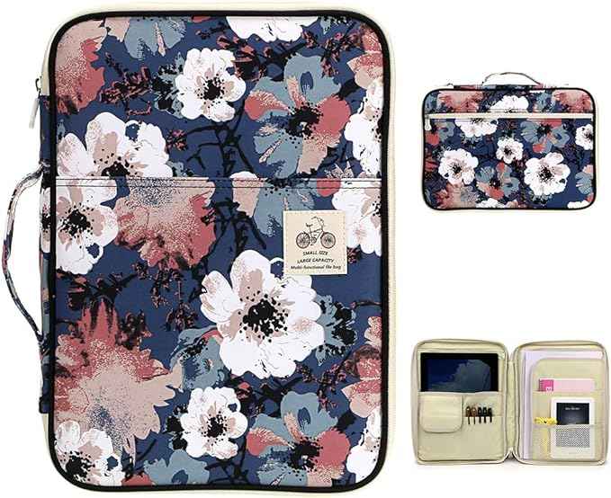 A4 Document Bags Portfolio Organizer-Zippered Case Red Flower
