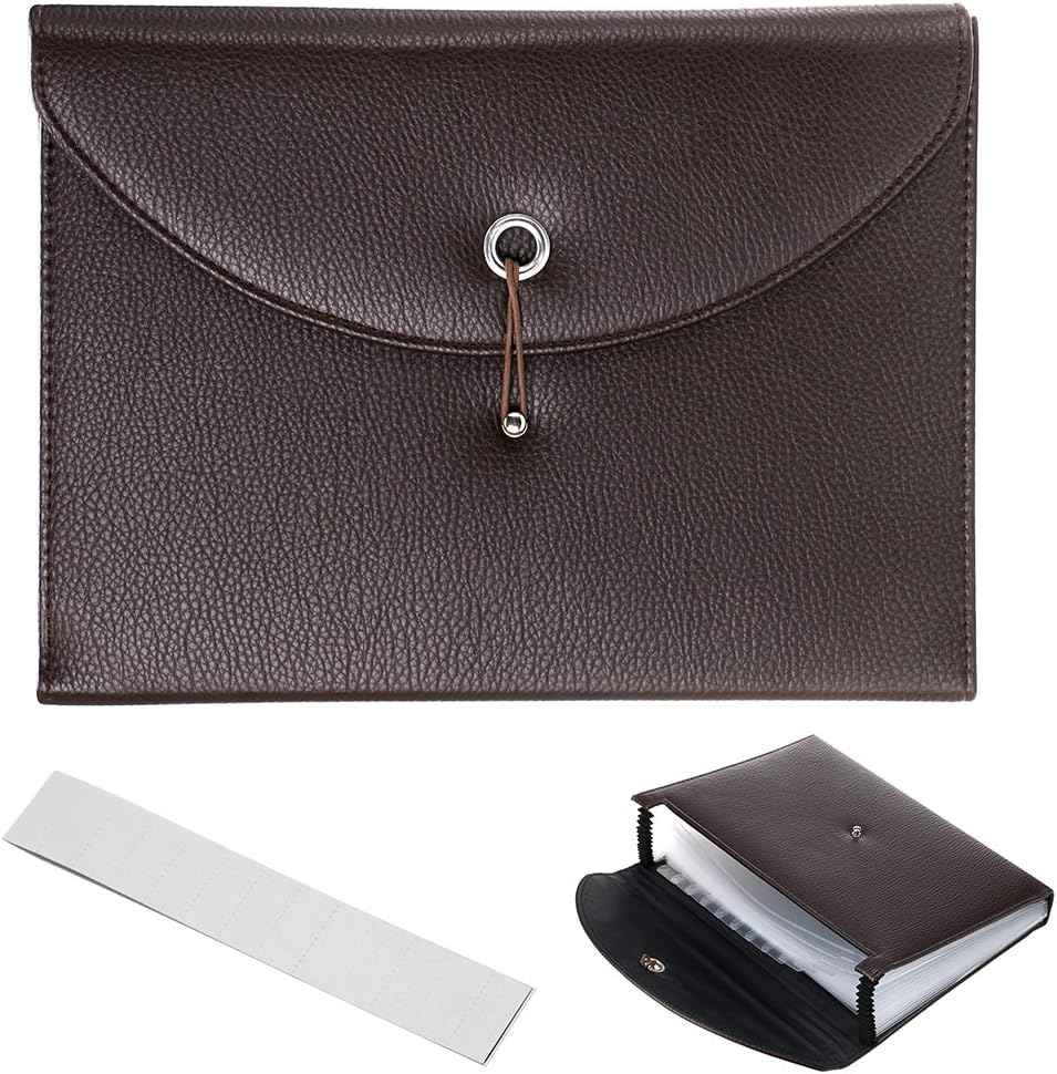 PU Leather 13 Pockets A4 Paper Expanding File Folder Document Organizer Brown