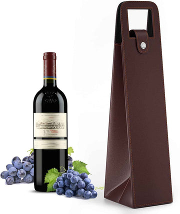 2 Pack Wine Gift Bag, Reusable Leather Wine Tote Carrier Brown A