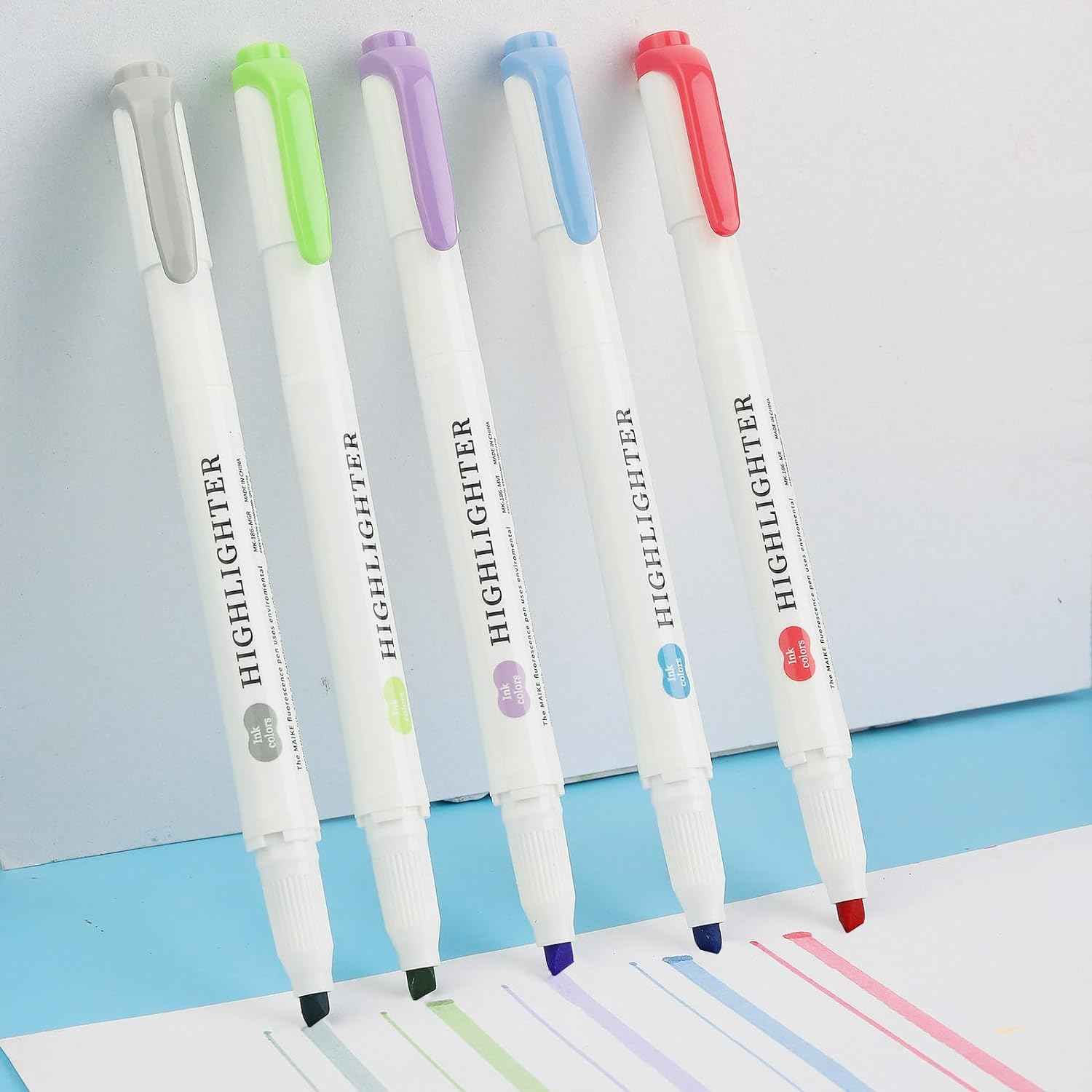 MAIKE Real Mild Pastel Highlighters 5 Cold Colors Markers