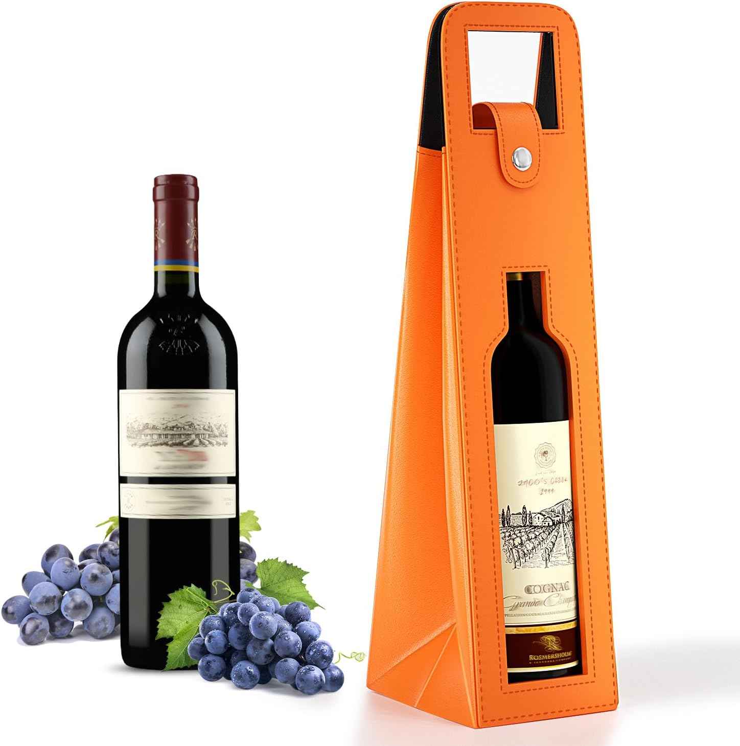 2 Pack Wine Gift Bag, Reusable Leather Wine Tote Carrier Orange B