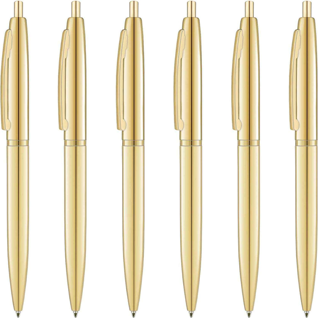 6 Pack Gold Click Ballpoint Pens - Black ink Medium Point Gold
