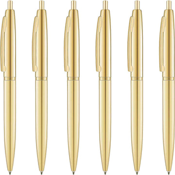 6 Pack Gold Click Ballpoint Pens - Black ink Medium Point Gold