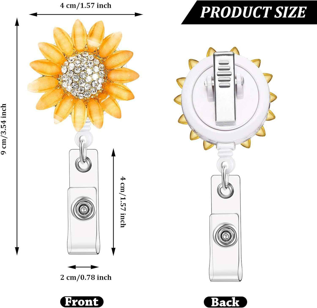 Retractable Sunflower Badge Reel Holder with Alligator Clip 2 Pack Orange