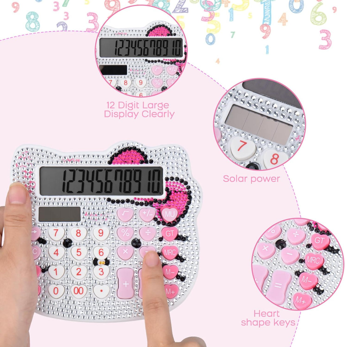 Kitty Diamonds Desktop Calculator 12 Digit Solar and Battery Dual Power White