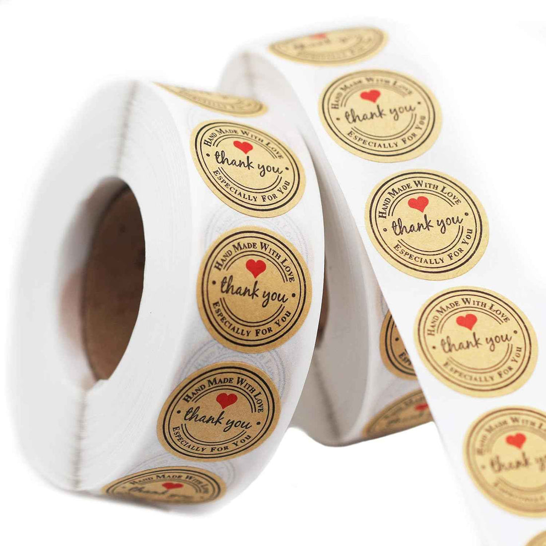 1000Pcs Kraft Stickers Handmade with Love Thank You 1 Inch