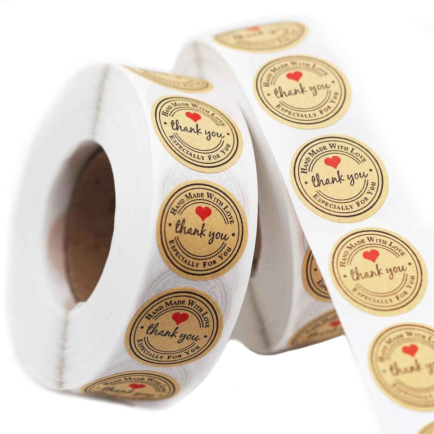 1000Pcs Kraft Stickers Handmade with Love Thank You 1 Inch