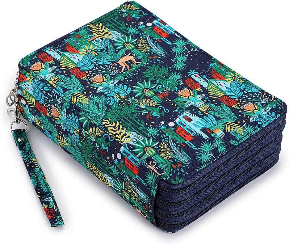 200 Slots Colored Pencil Case Large Capacity Pencil Organizer Dark Green Jungle