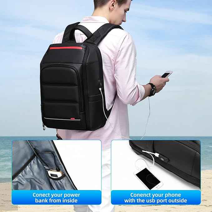 Eurcool Laptop Backpack for Men with USB Charging Port Business Bag,Black,Large
