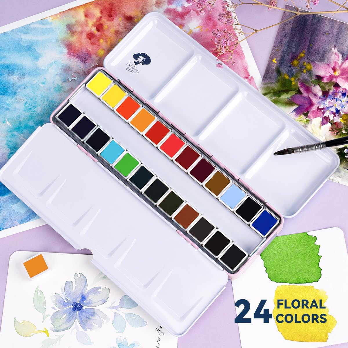 Paul Rubens Watercolor Paint Set Artist Grade,24 Floral Colors