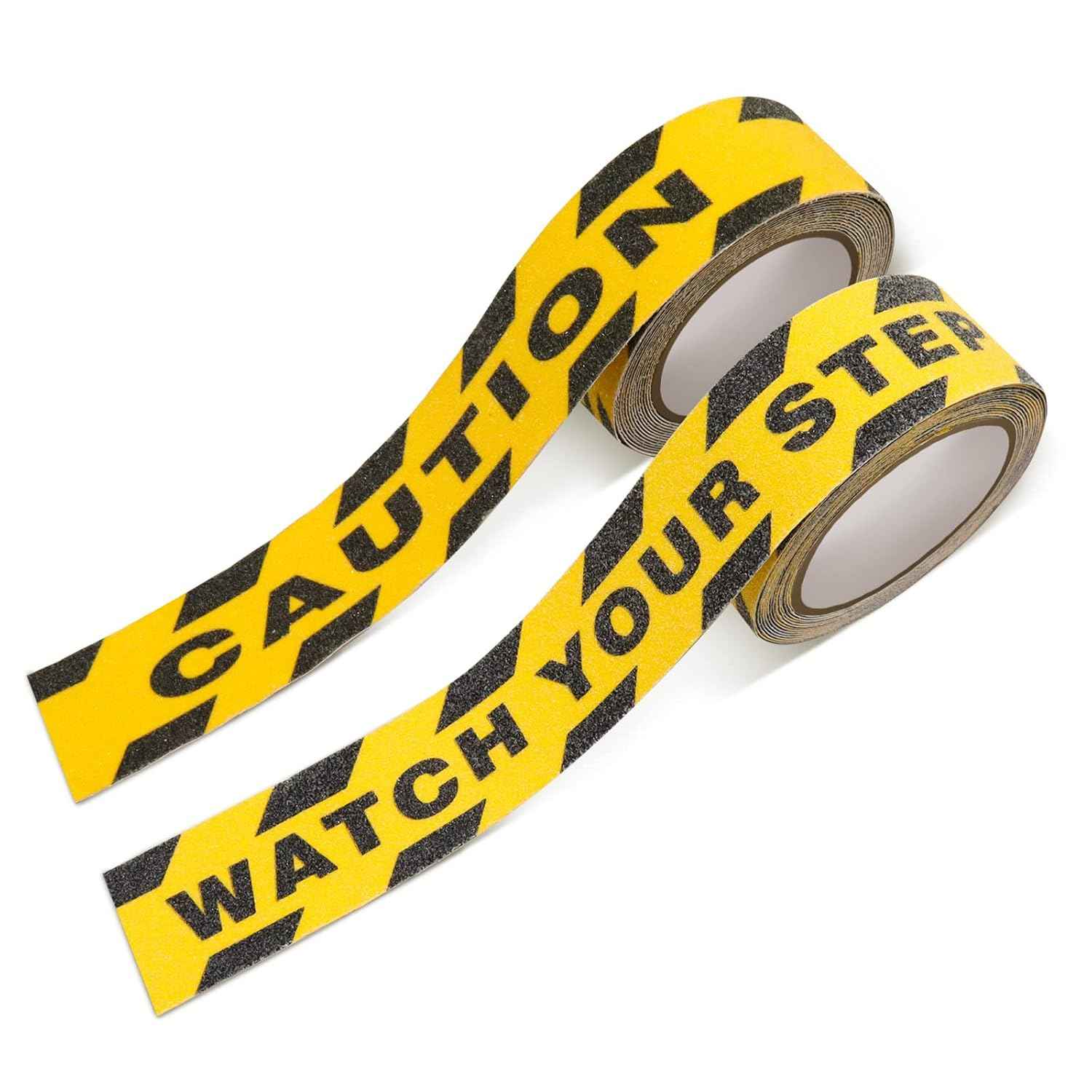 Black Yellow Anti Slip Safety Tape Printed"Watch Your Step CAUTION“ 2 Rolls