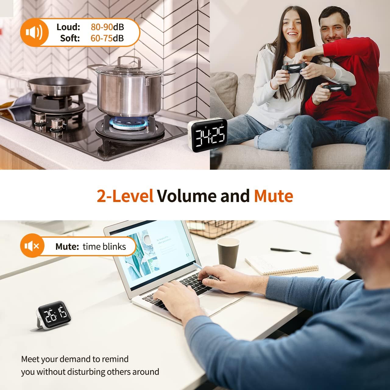 Magnetic Kitchen Digital Timer for Cooking Classroom Large LCD Display