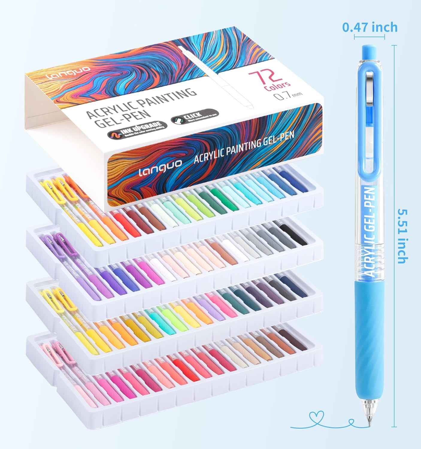 Languo 72 Colors Retractable Gel Pens 0.7mm for Coloring Drawing