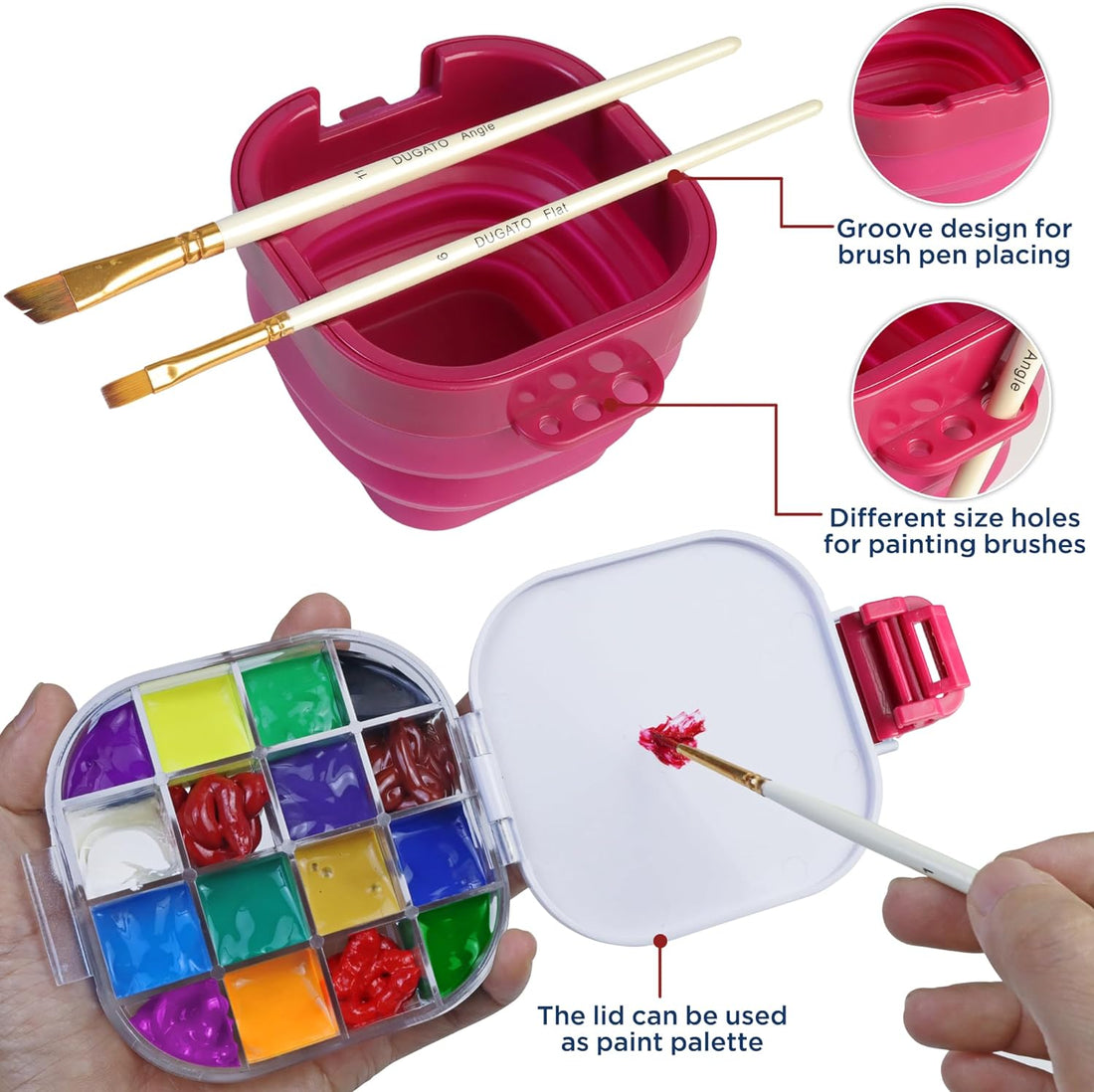 16 Well Airtight Paint Saver Storage Palette Box with Lid Pink