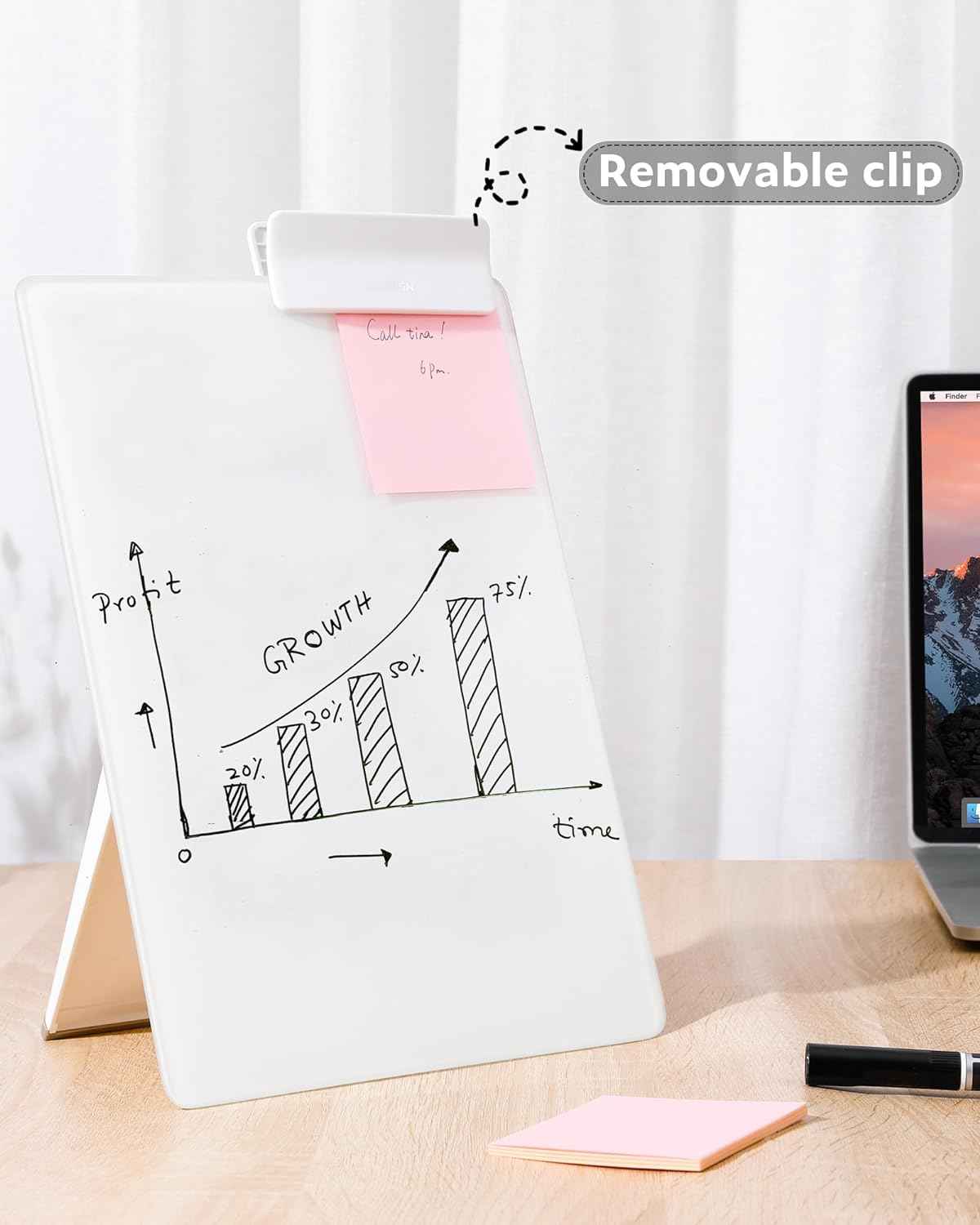 DELI NS125 Glass Desktop Whiteboard with Stand Storage Design