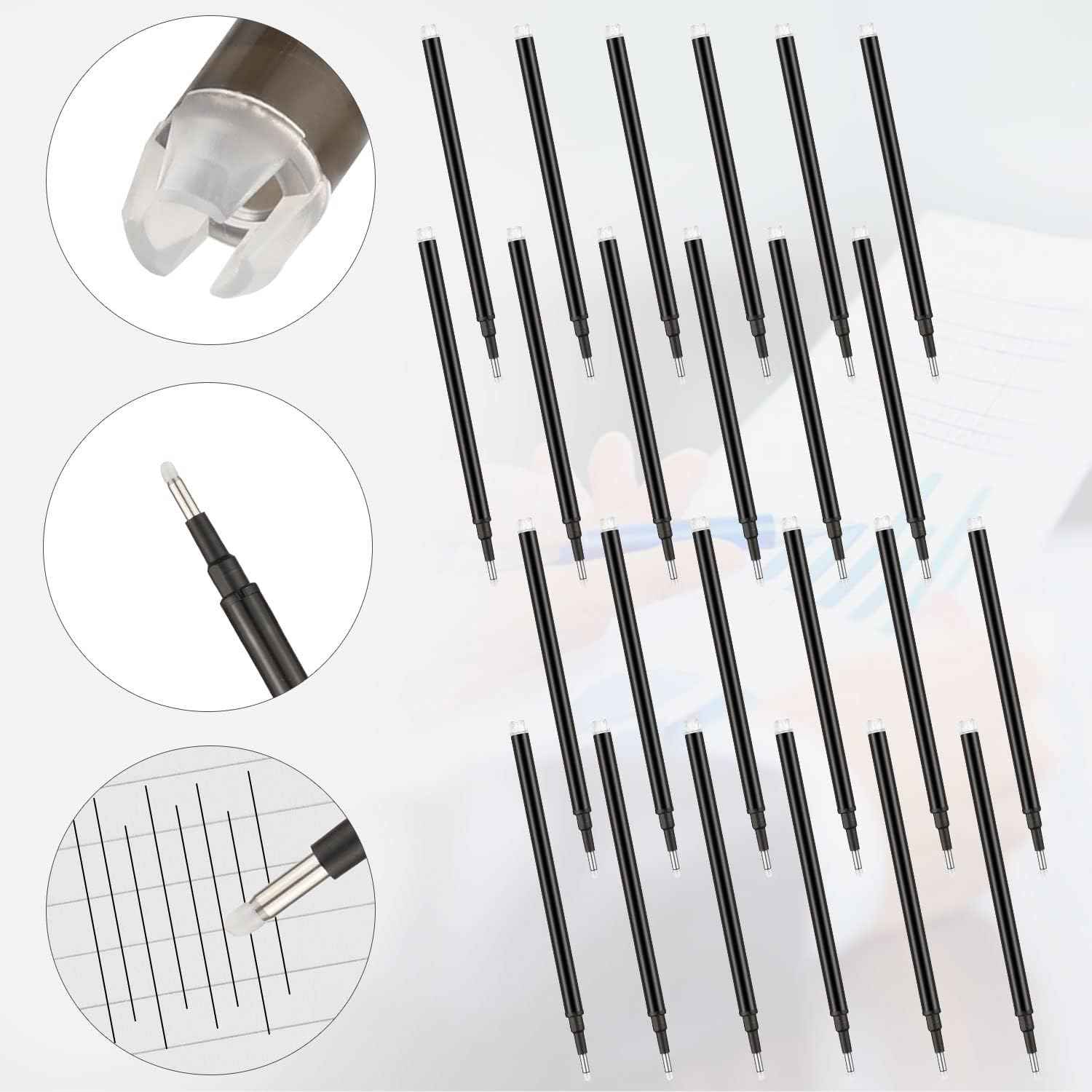 24 Pack Erasable Gel Ink Pen Refills Fine Point 0.5 mm (Black)