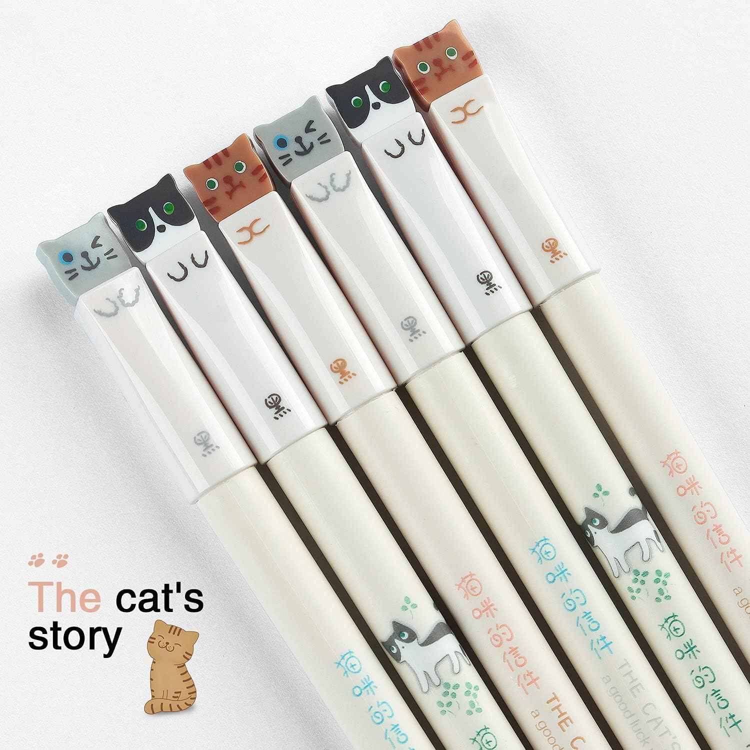 3 Pack Colorful Cute Cats Gel Pens 0.38mm Black Ink