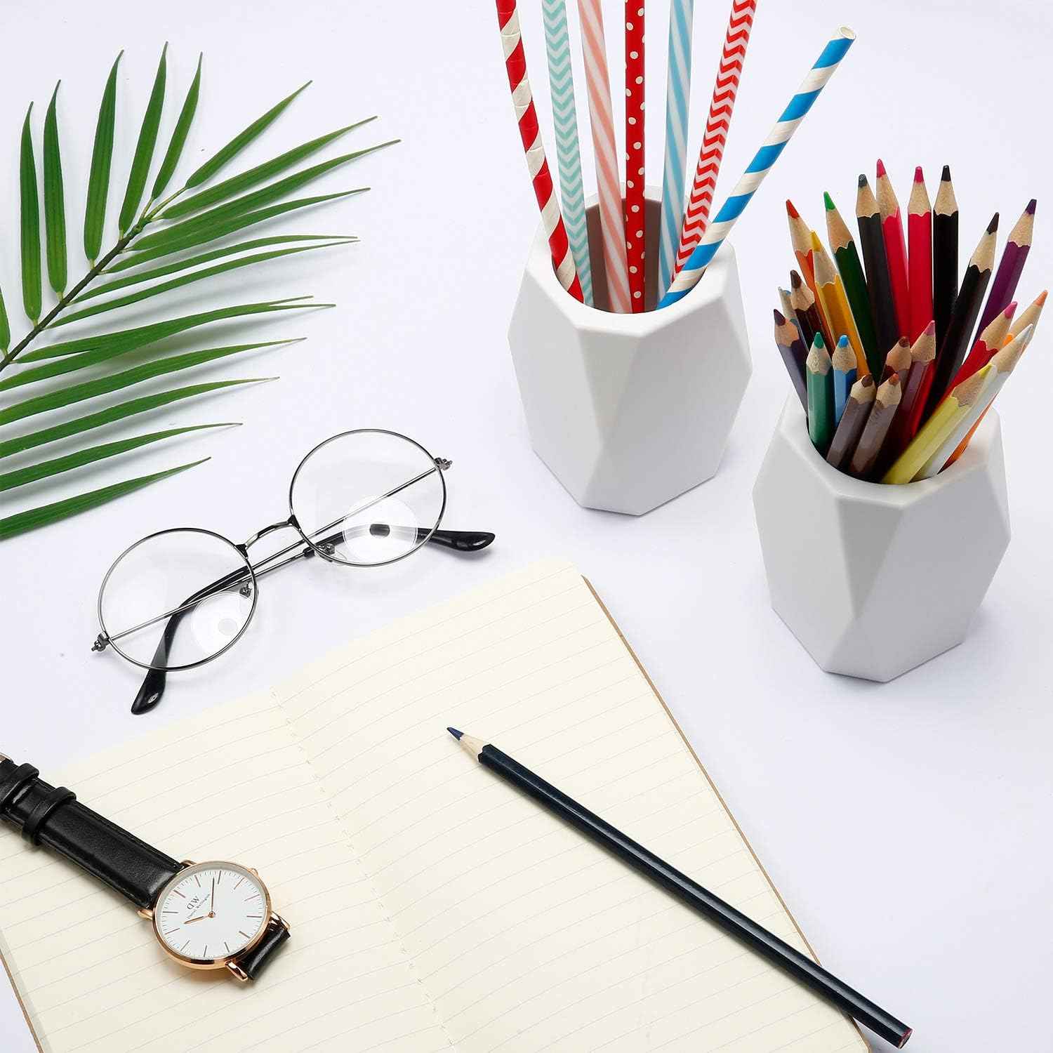 2 Pieces Silicone Pencil Holder for Desk,Geometric Makeup Brush Holder