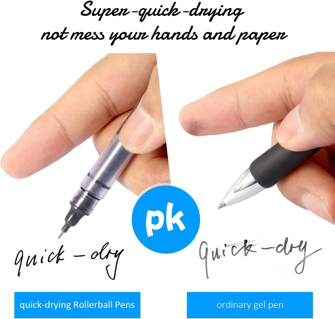 12Pcs Rolling Ball Pens Quick-Drying Liquid Ink 0.5 mm Extra Fine Point 12pcs Black