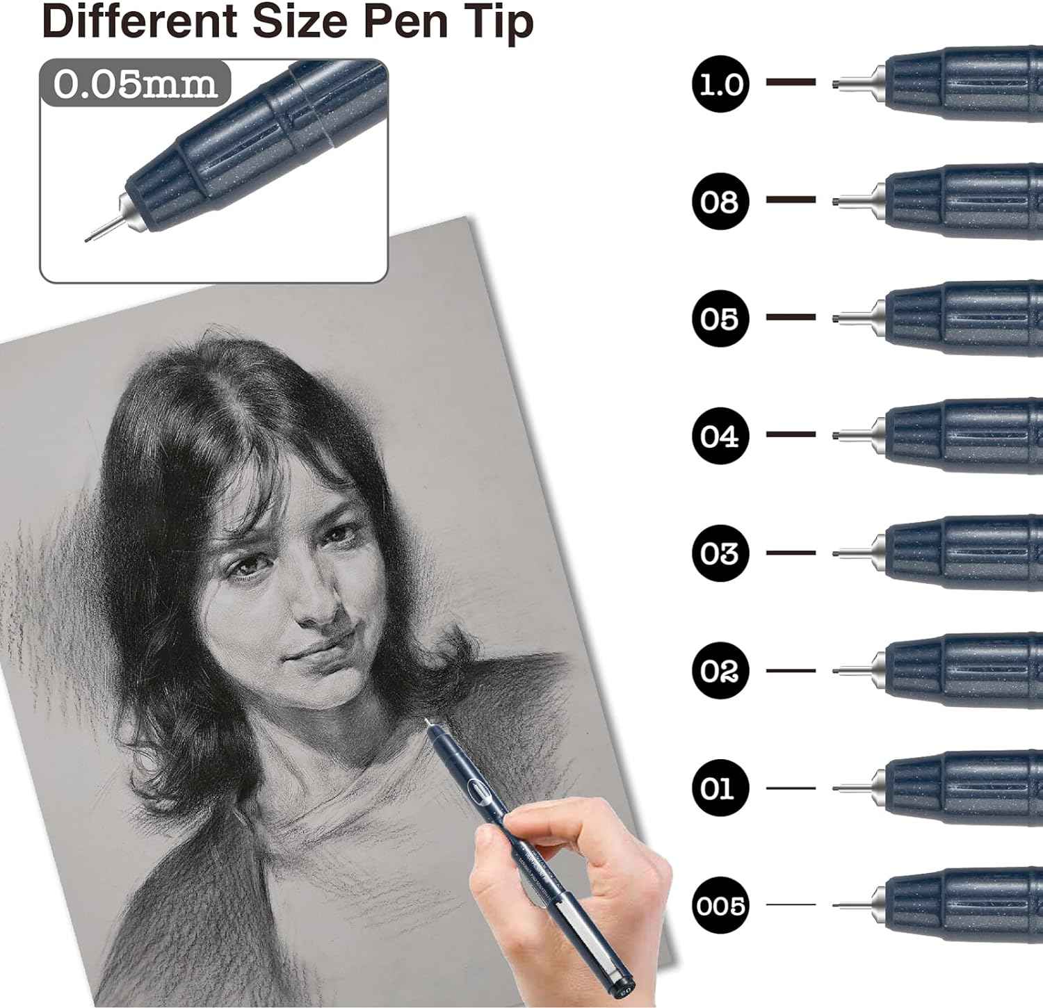 Maikedepot Micro-Line Pens 8 Size Fineliner Black Ink Drawing Pens