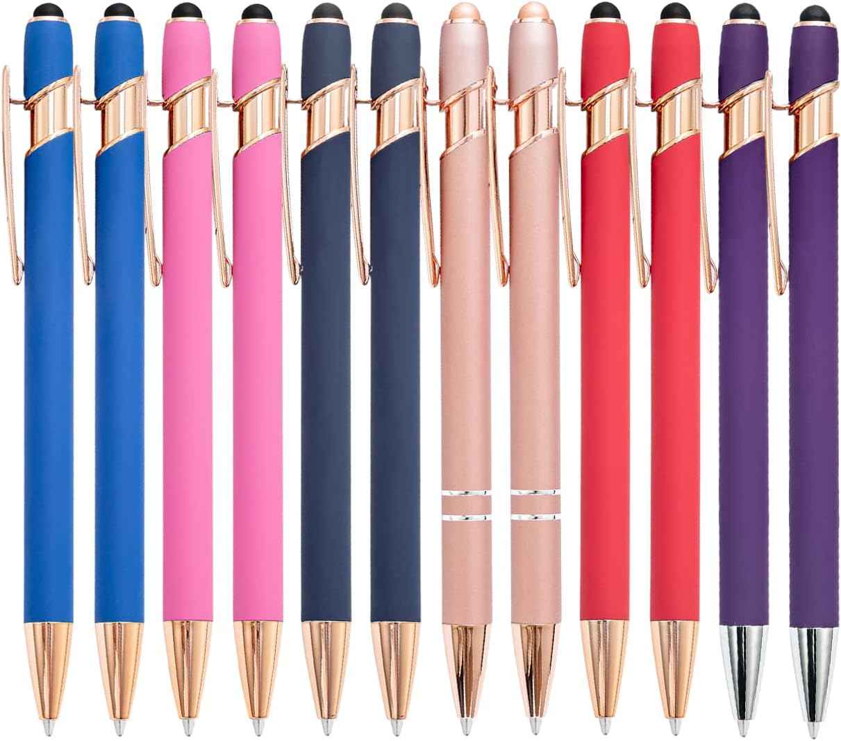 12 Pack Rainbow Rubberized Soft Touch Ballpoint Pen with Stylus Tip 12 Pcs Stylus Pens-4
