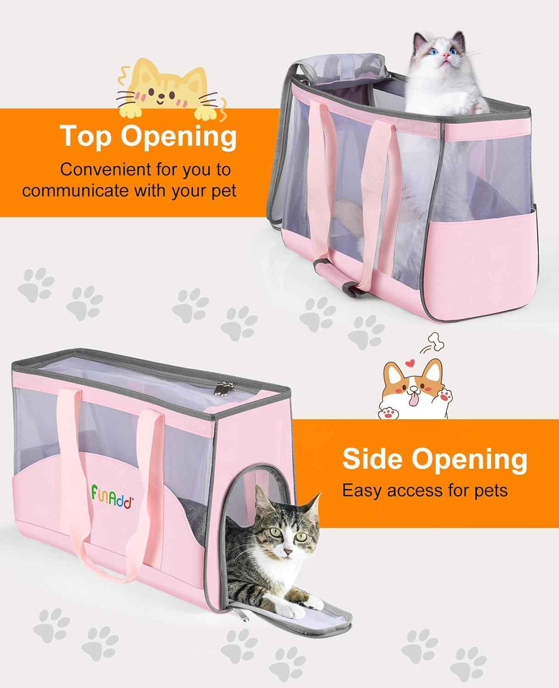 FunAdd Pet Pet Carrier,Airline Approved,for Small Dogs and Cats Pink