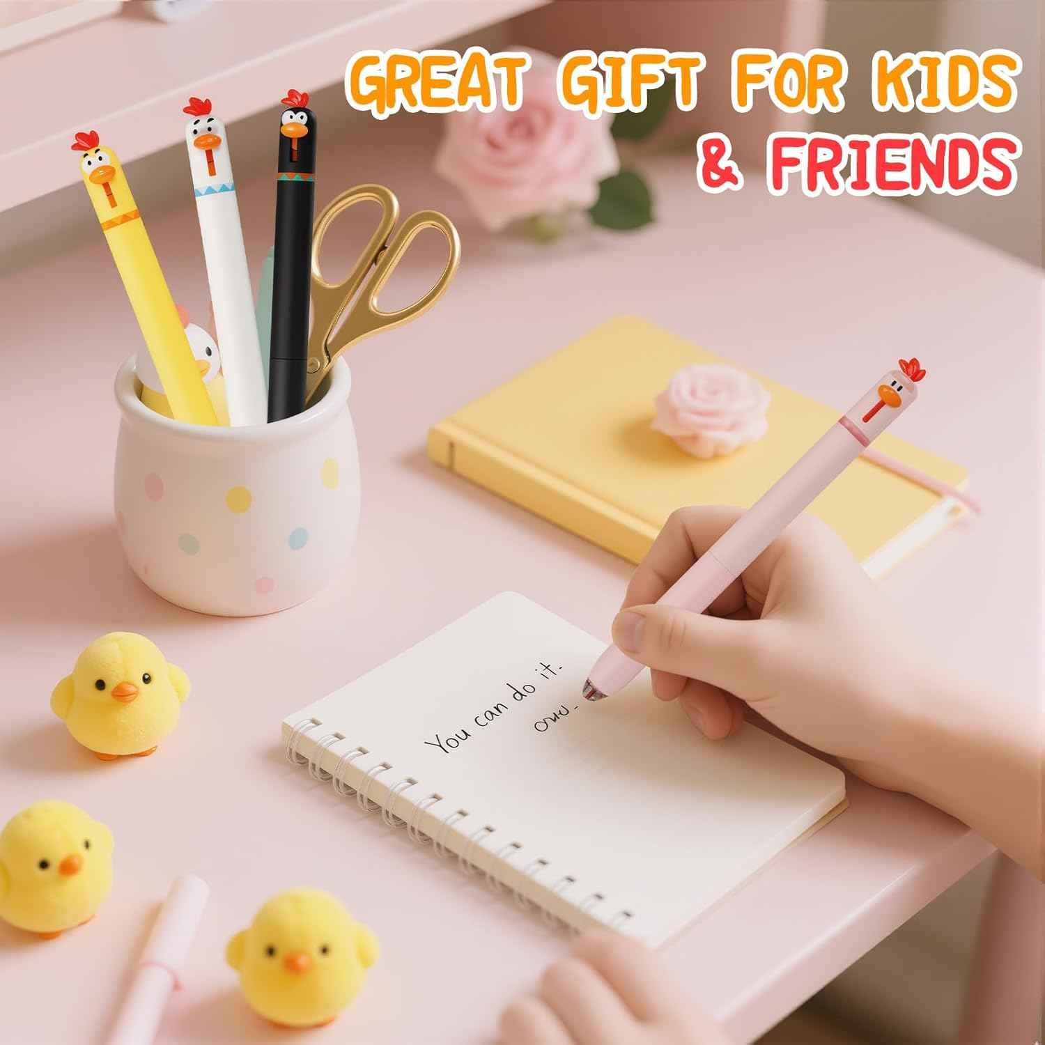 12PCS Funny Chicken Retractable Gel Pens 0.5mm Fine Point Black Ink