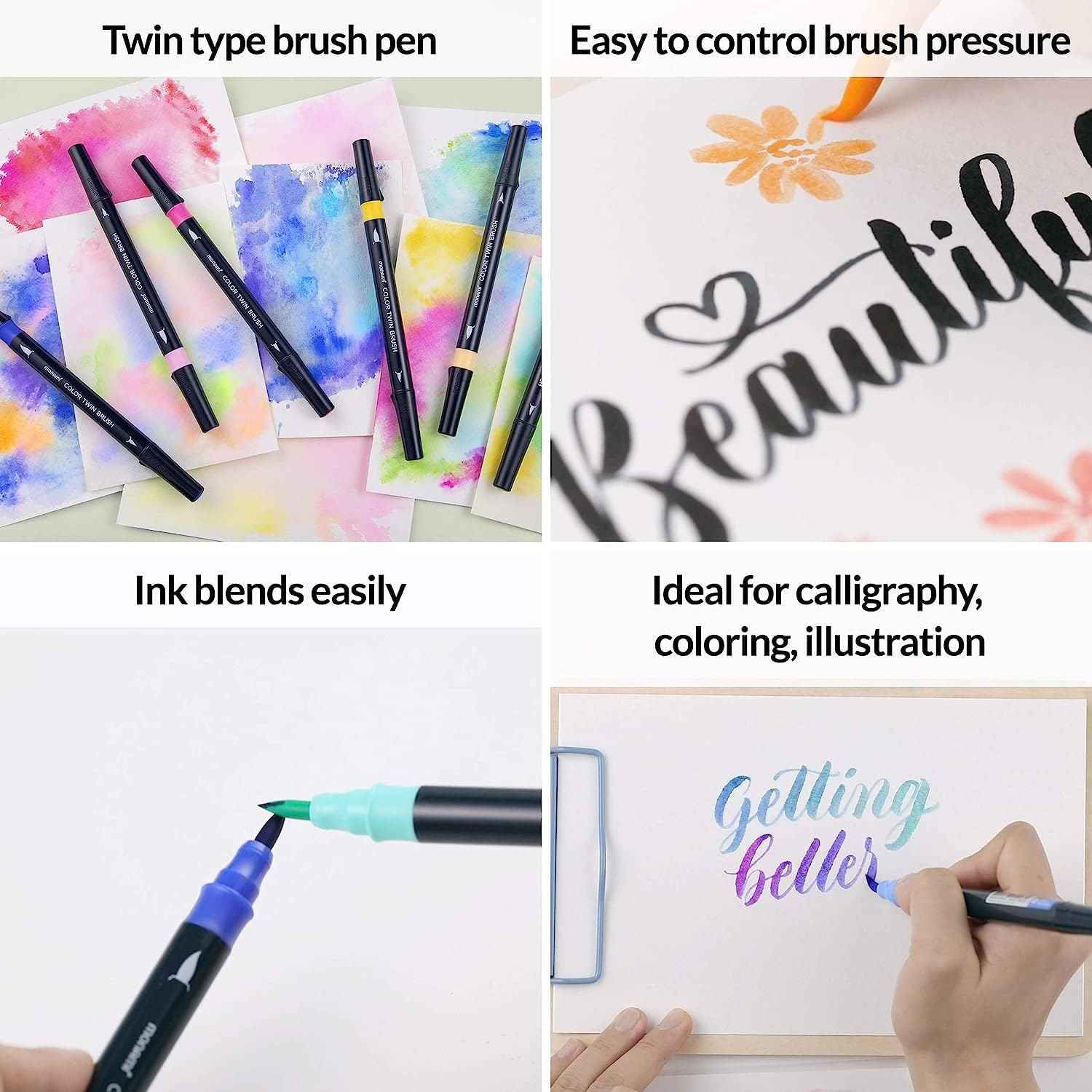 MONAMI Color Twin Brush Marker Pens,Ocean Blue & Violet 6-Pack