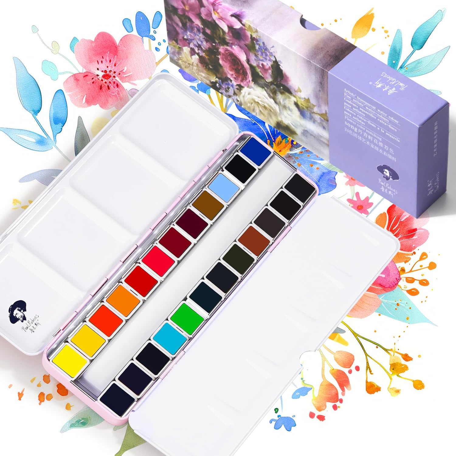Paul Rubens Watercolor Paint Set Artist Grade,24 Floral Colors