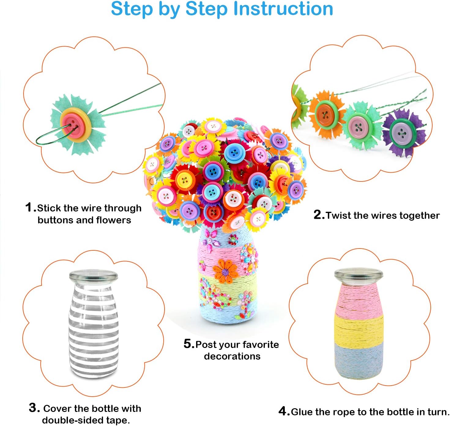 Make Your Own Flower Bouquet with Buttons Felt Vase Art Craft