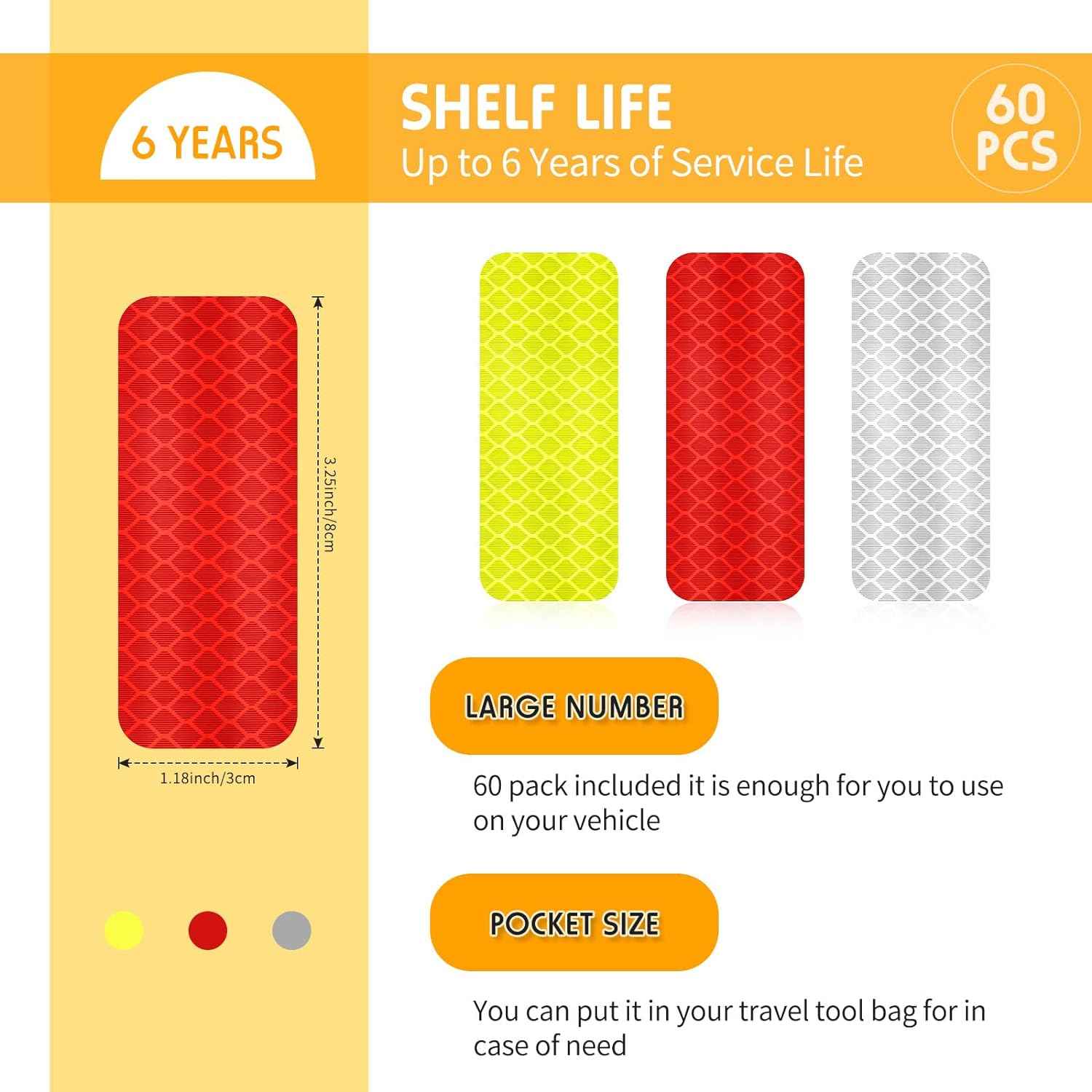 60PCS Warning Safety Reflective Tape Stickers 3x8cm