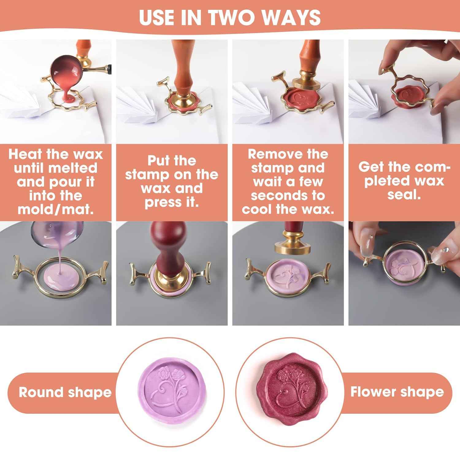 2 Metal Wax Seal Molds with Round Flower Shape,1 INCH