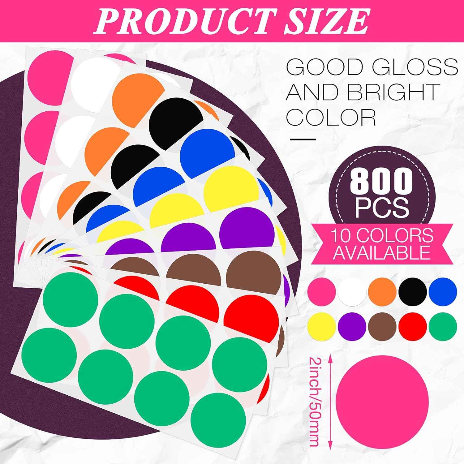2 Inch Round Color Coding Stickers Circle Dot Labels Self-Adhesive 800PCS