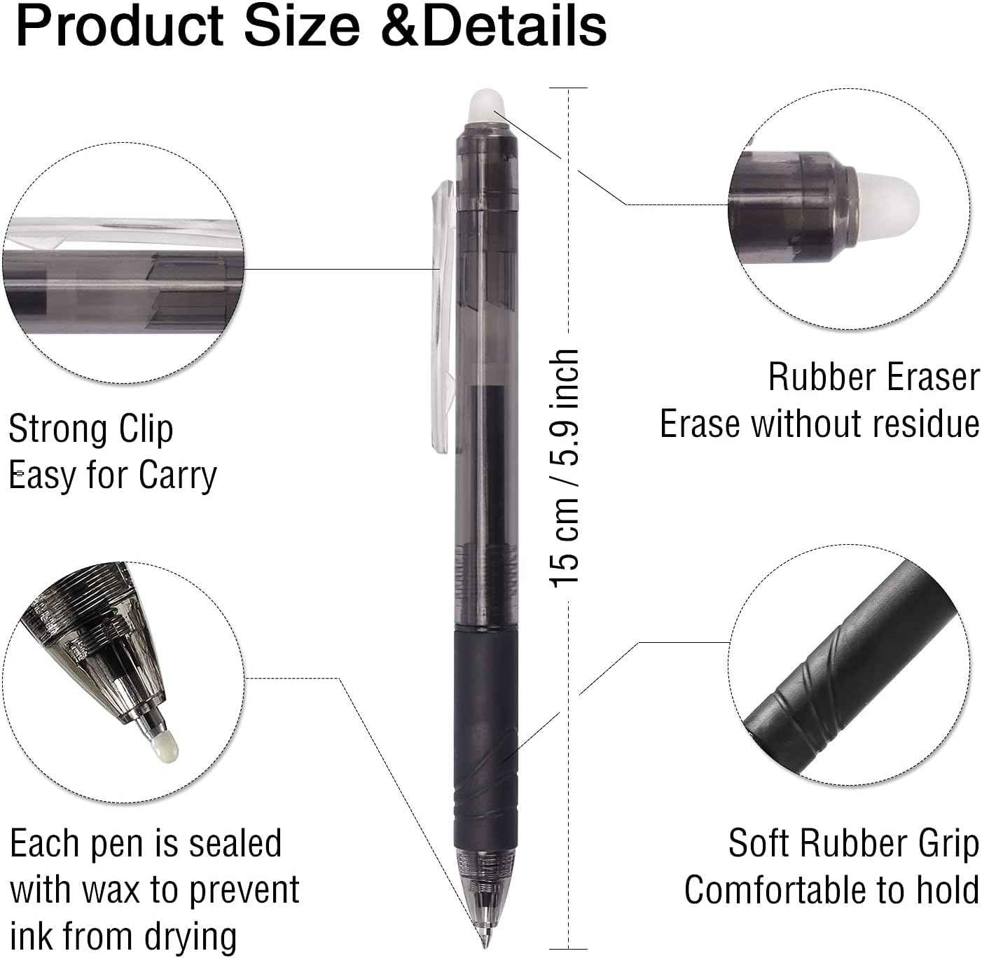 8 Pack Retractable Erasable Gel Pens Clicker Fine Point 0.7mm