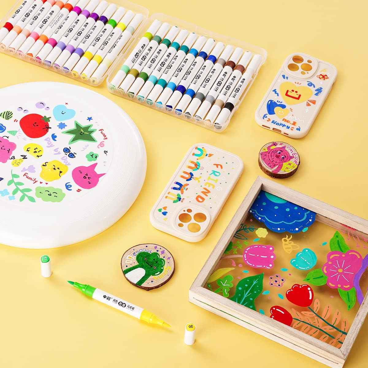 24 Colors Acrylic Paint Markers,12PCS Dual Colors Brush Paint Pens