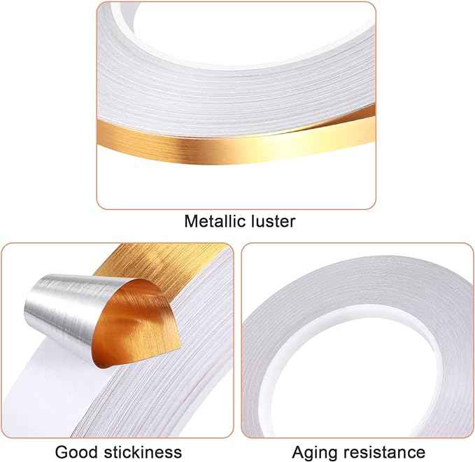 3 Rolls Tape,Self Adhesive Metalized Polyester Film Tape Gold