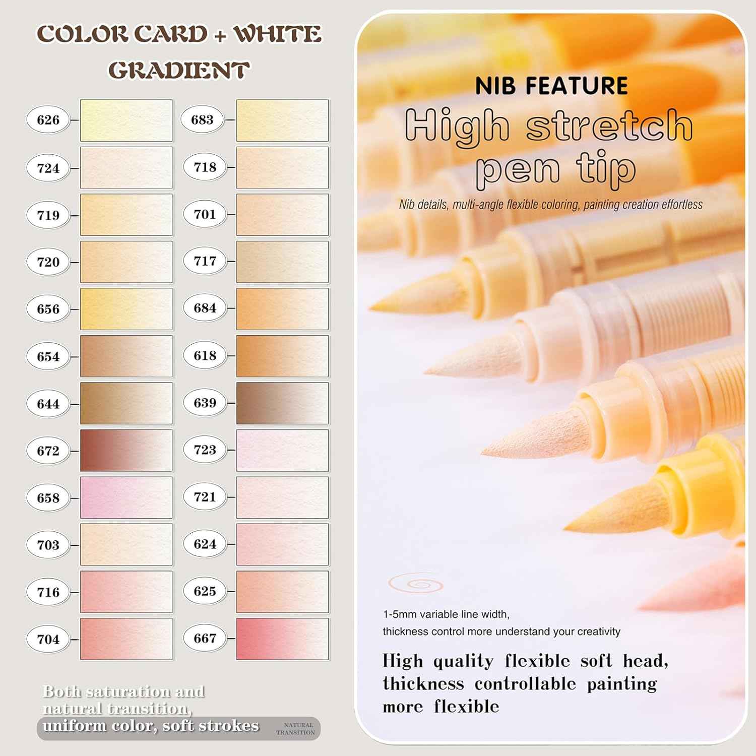 Guangna Soft Brush Acrylic Art Markers,24 Color Skin Tones