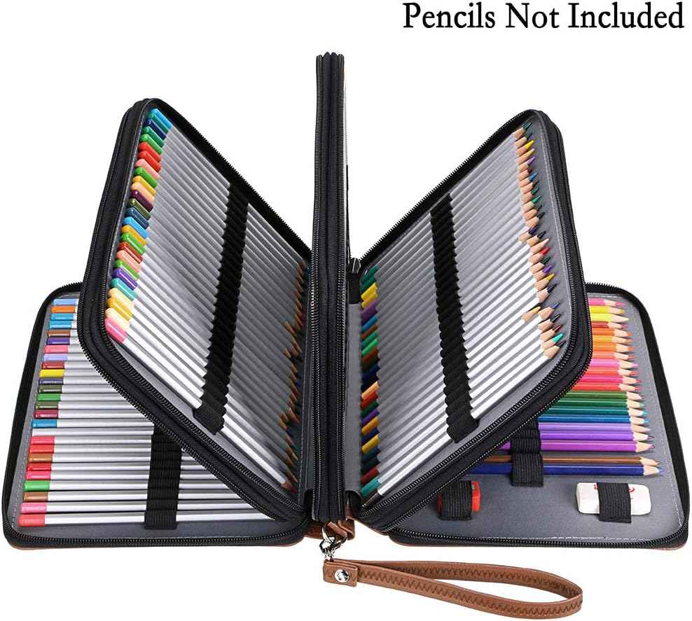 200 Slots PU Leather Pencil Case Holder Organizer Brown