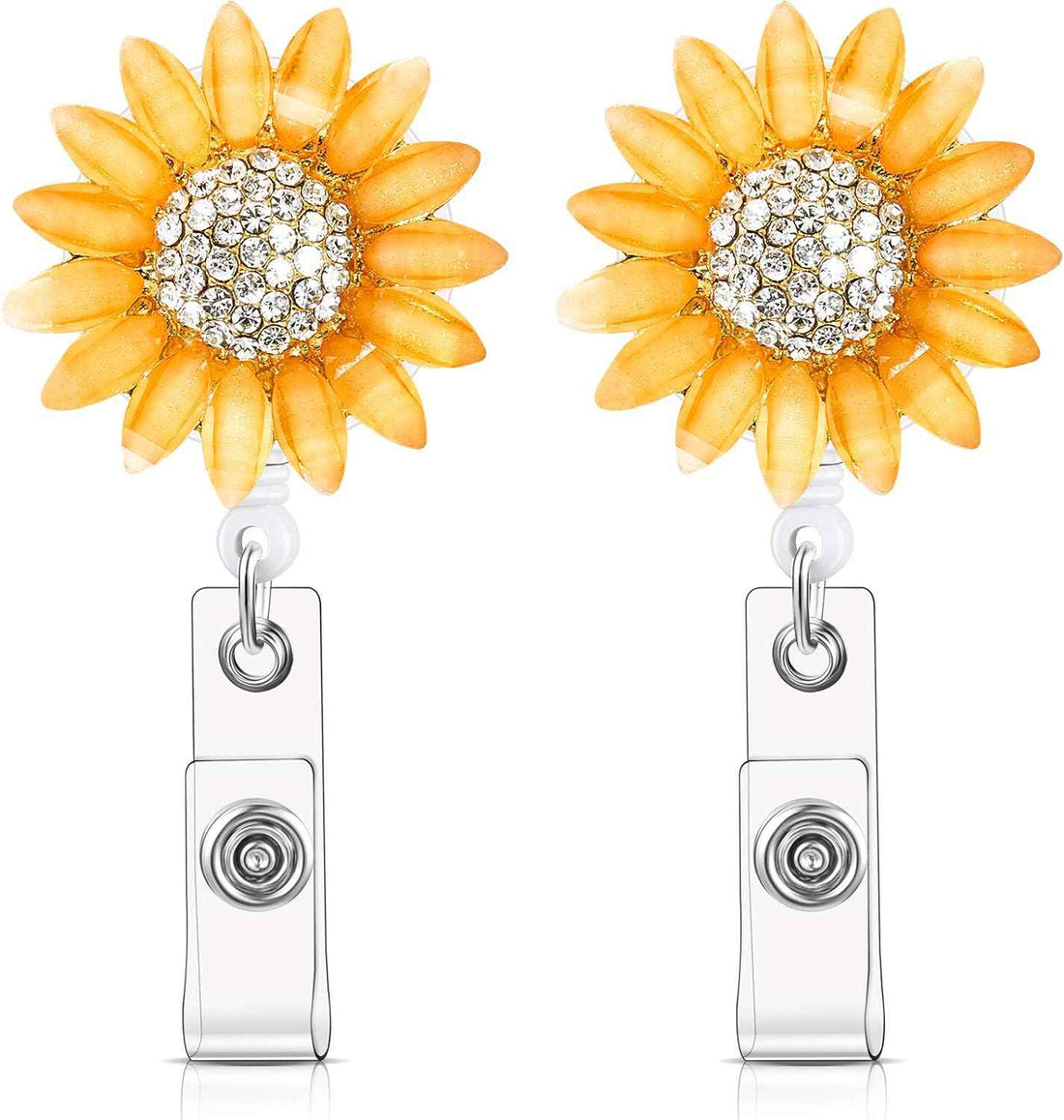 Retractable Sunflower Badge Reel Holder with Alligator Clip 2 Pack Orange
