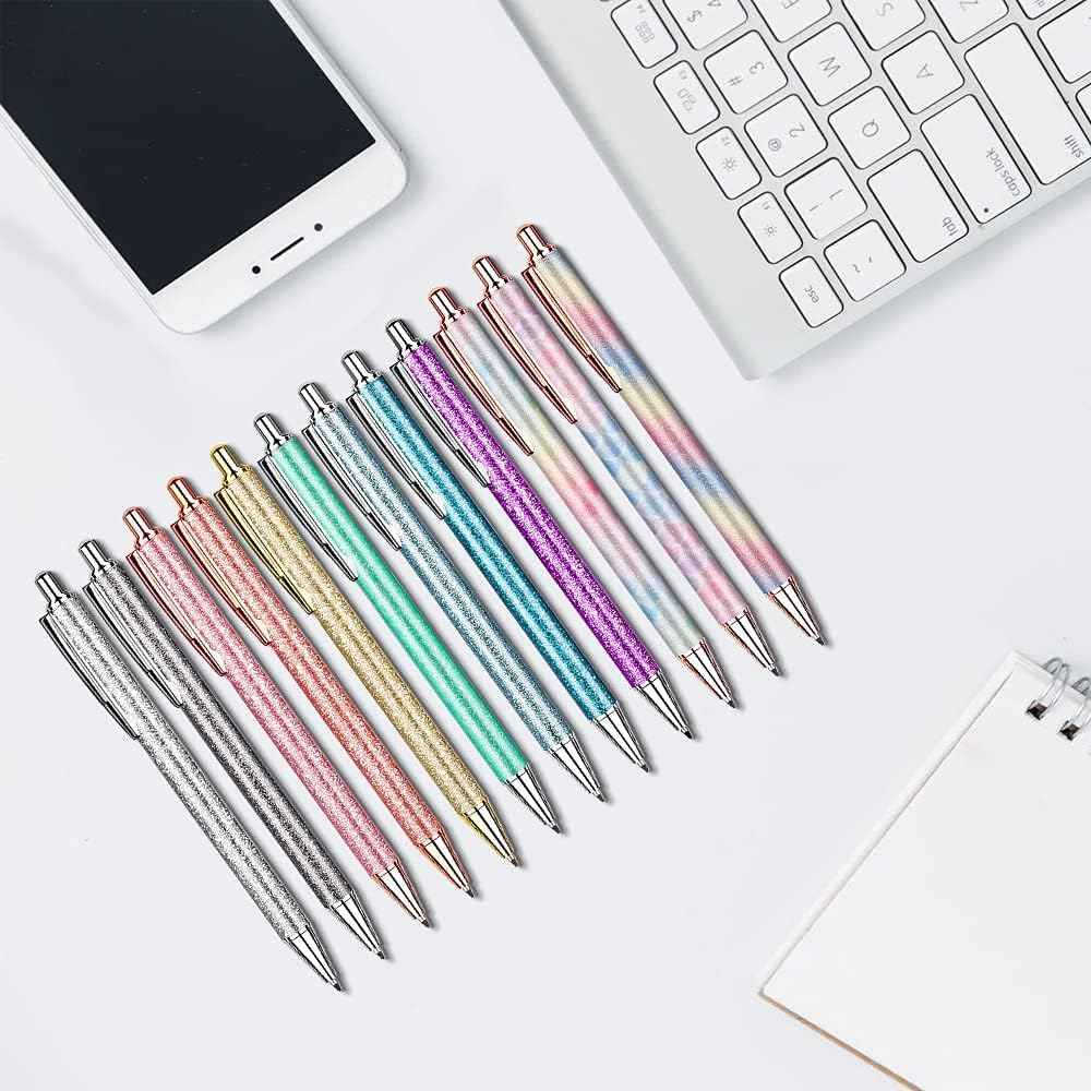 12 Pcs Glitter Ballpoint Pens,Metal Retractable Journaling Pens